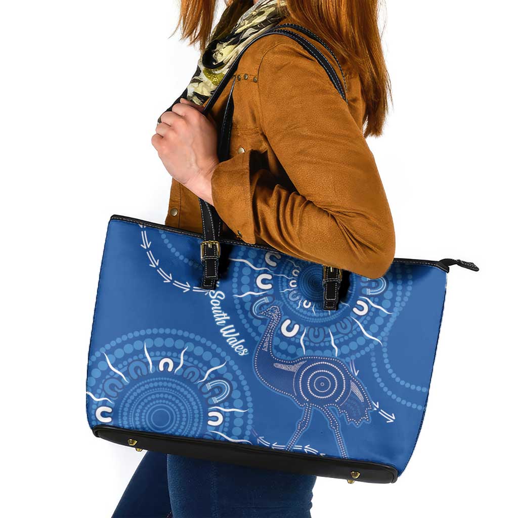 Australia New South Wales Leather Tote Bag Aussie Emu With Aboriginal Art