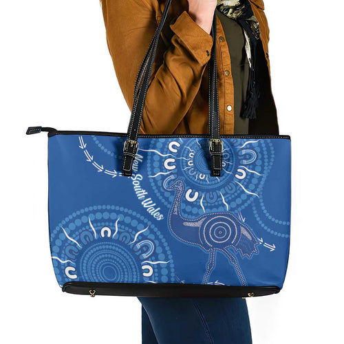Australia New South Wales Leather Tote Bag Aussie Emu With Aboriginal Art