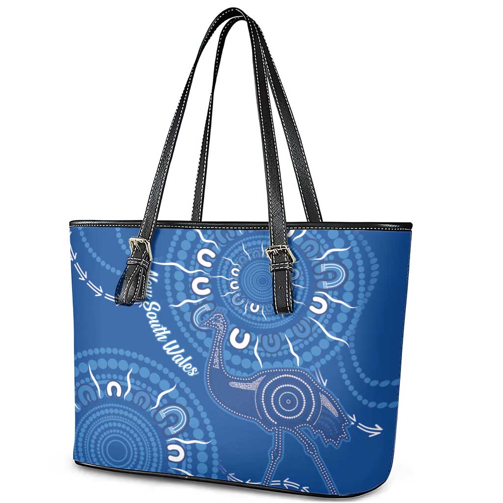 Australia New South Wales Leather Tote Bag Aussie Emu With Aboriginal Art