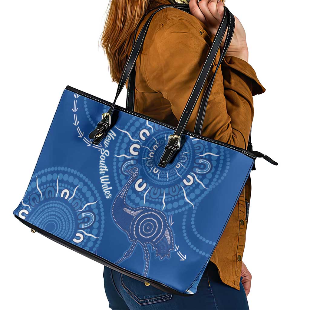 Australia New South Wales Leather Tote Bag Aussie Emu With Aboriginal Art