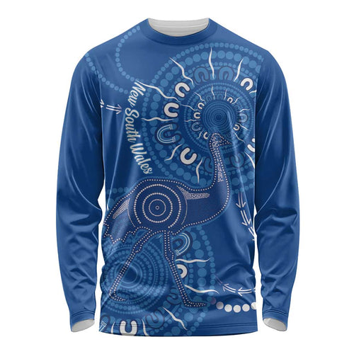 Australia New South Wales Long Sleeve Shirt Aussie Emu With Aboriginal Art