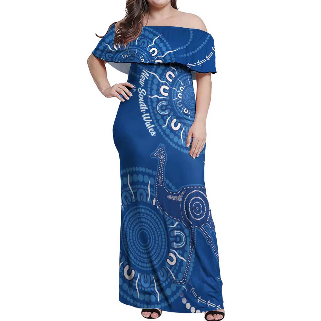 Australia New South Wales Off Shoulder Maxi Dress Aussie Emu With Aboriginal Art