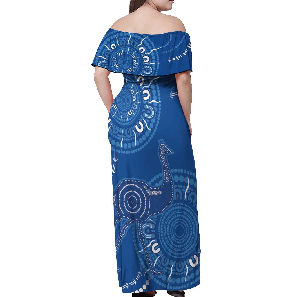 Australia New South Wales Off Shoulder Maxi Dress Aussie Emu With Aboriginal Art