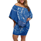 Australia New South Wales Off Shoulder Short Dress Aussie Emu With Aboriginal Art