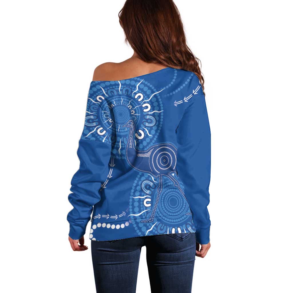 Australia New South Wales Off Shoulder Sweater Aussie Emu With Aboriginal Art