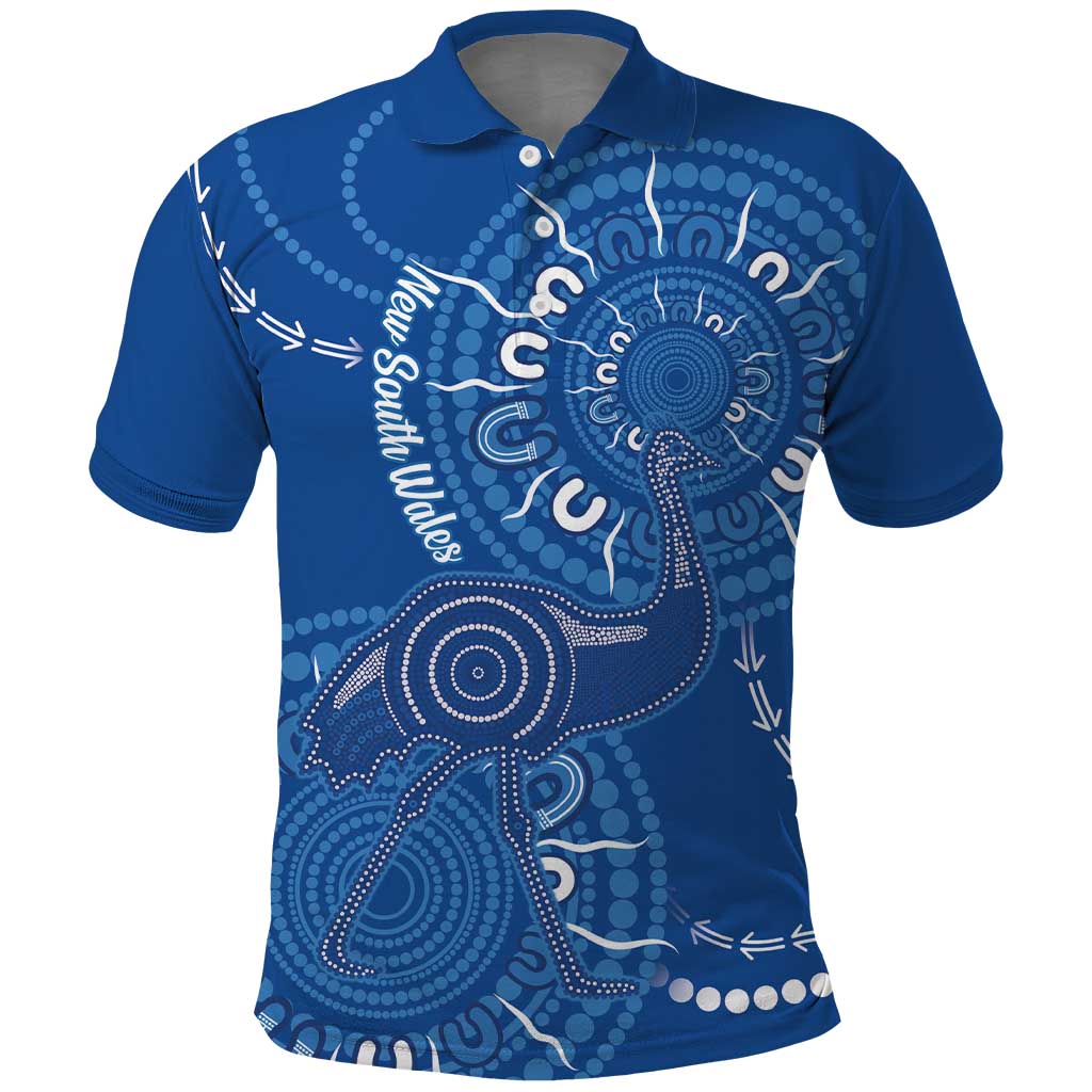 Australia New South Wales Polo Shirt Aussie Emu With Aboriginal Art