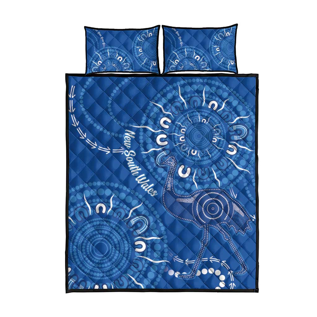 Australia New South Wales Quilt Bed Set Aussie Emu With Aboriginal Art