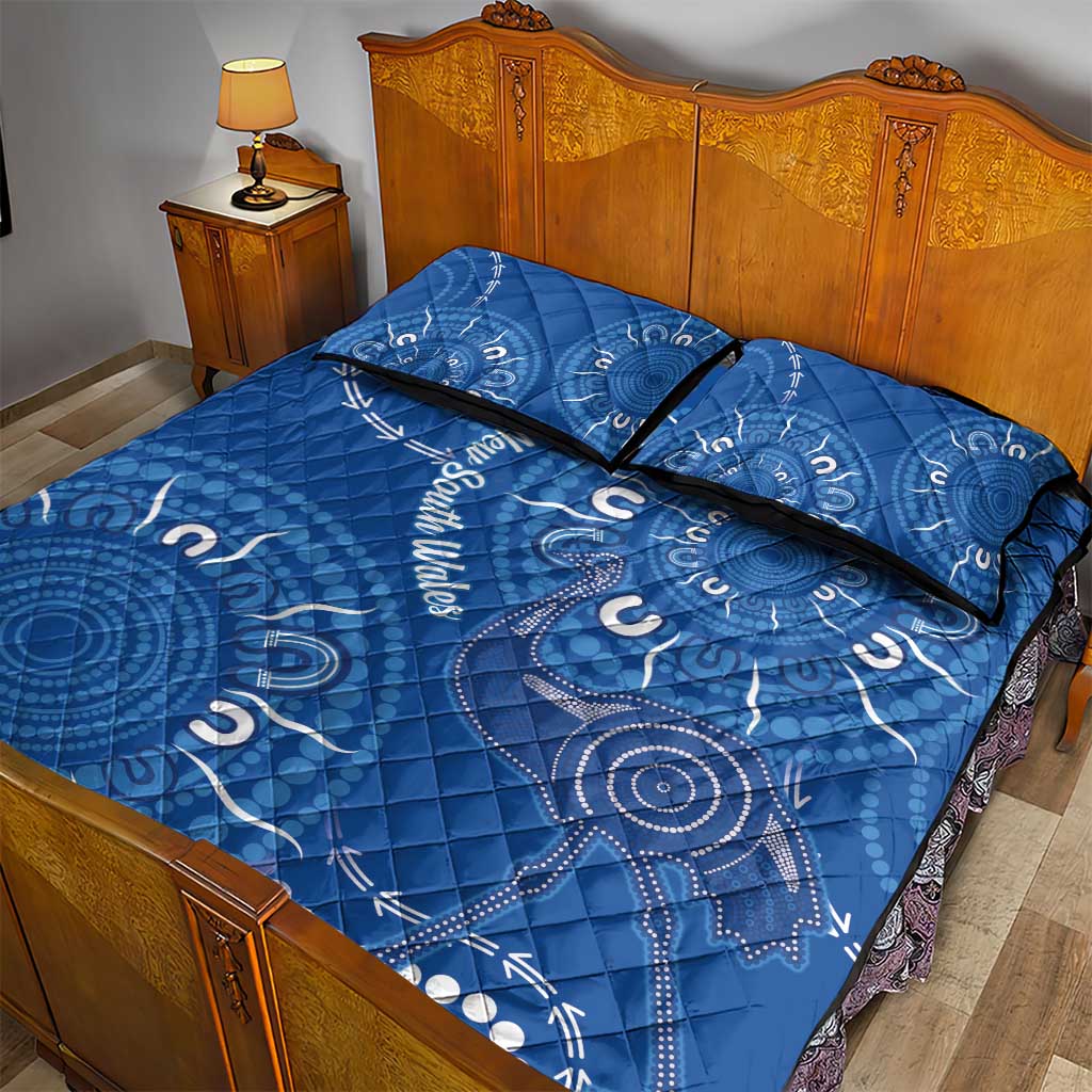 Australia New South Wales Quilt Bed Set Aussie Emu With Aboriginal Art