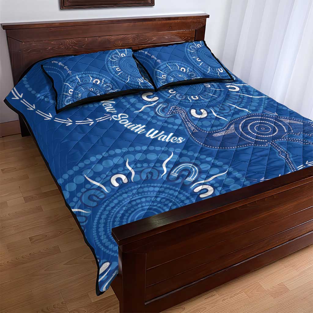 Australia New South Wales Quilt Bed Set Aussie Emu With Aboriginal Art