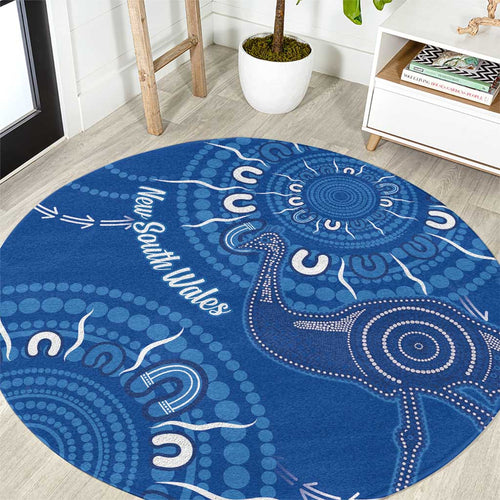 Australia New South Wales Round Carpet Aussie Emu With Aboriginal Art