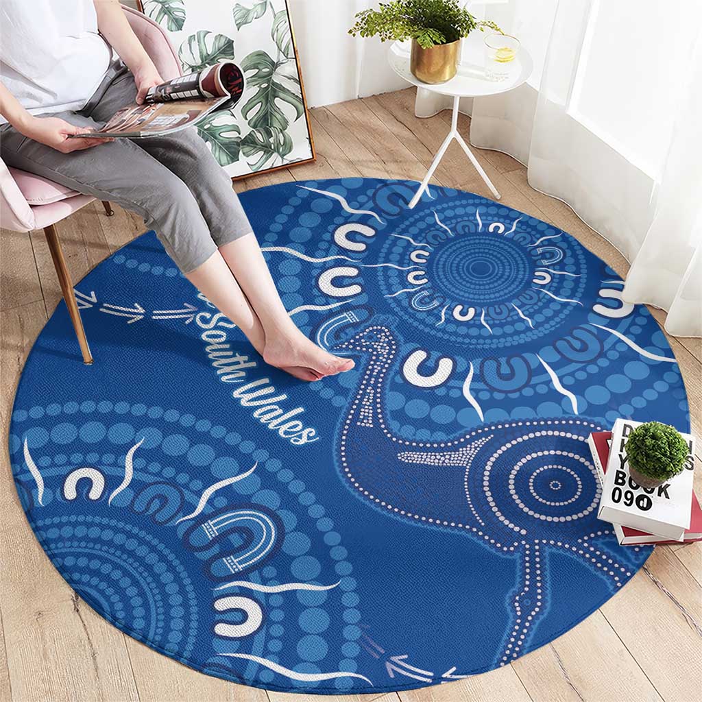 Australia New South Wales Round Carpet Aussie Emu With Aboriginal Art