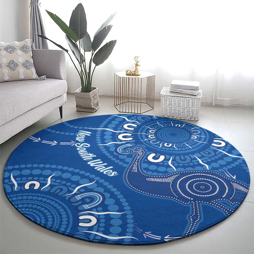 Australia New South Wales Round Carpet Aussie Emu With Aboriginal Art