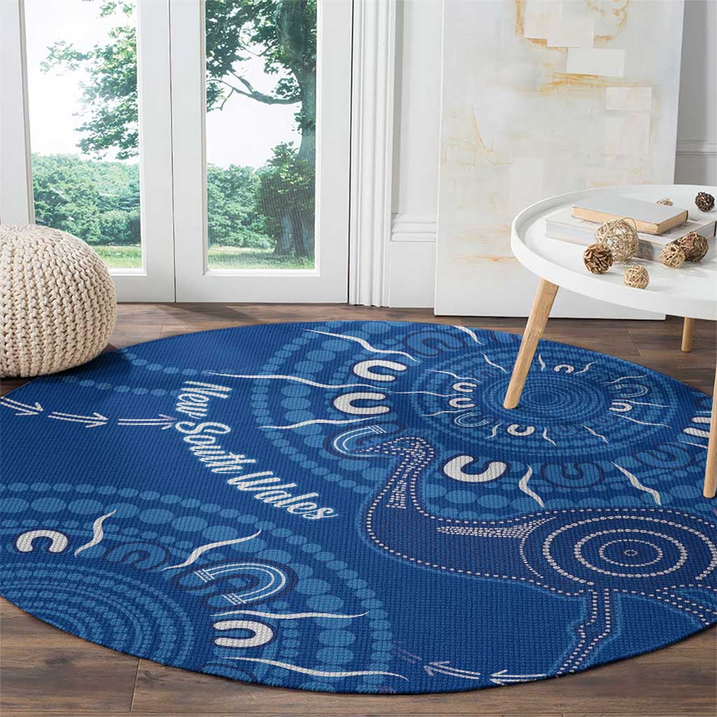 Australia New South Wales Round Carpet Aussie Emu With Aboriginal Art