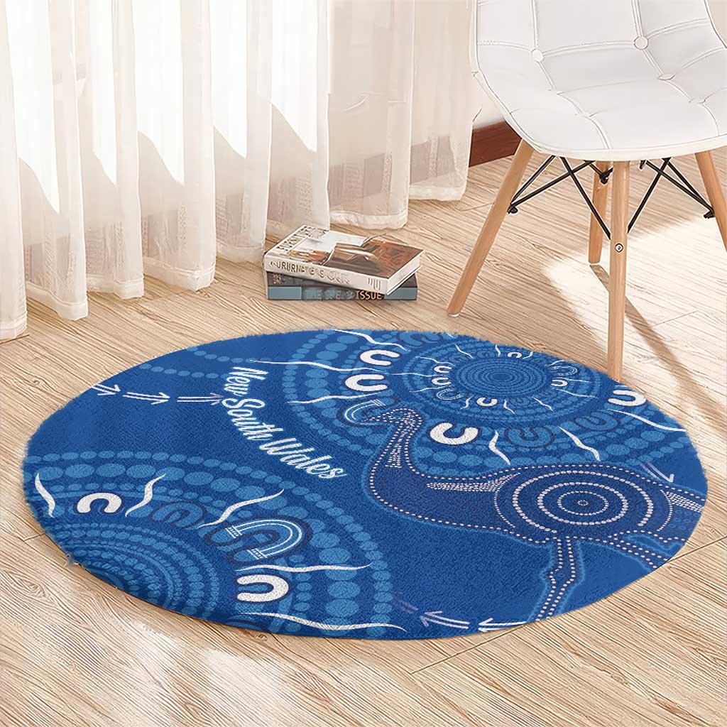 Australia New South Wales Round Carpet Aussie Emu With Aboriginal Art