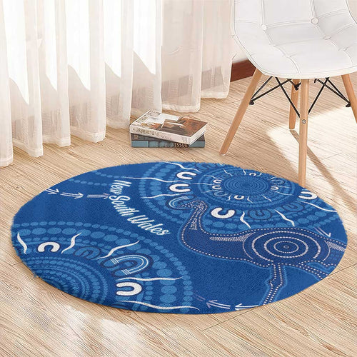 Australia New South Wales Round Carpet Aussie Emu With Aboriginal Art