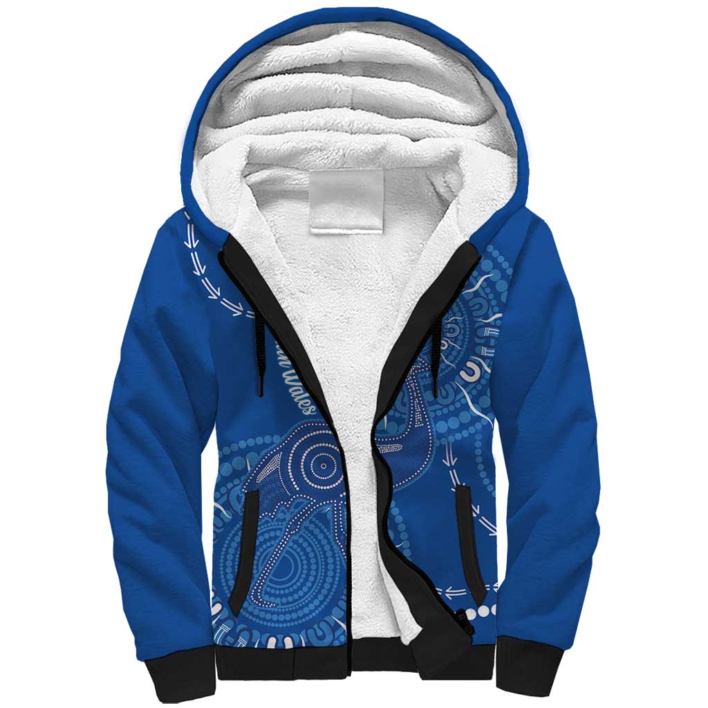 Australia New South Wales Sherpa Hoodie Aussie Emu With Aboriginal Art