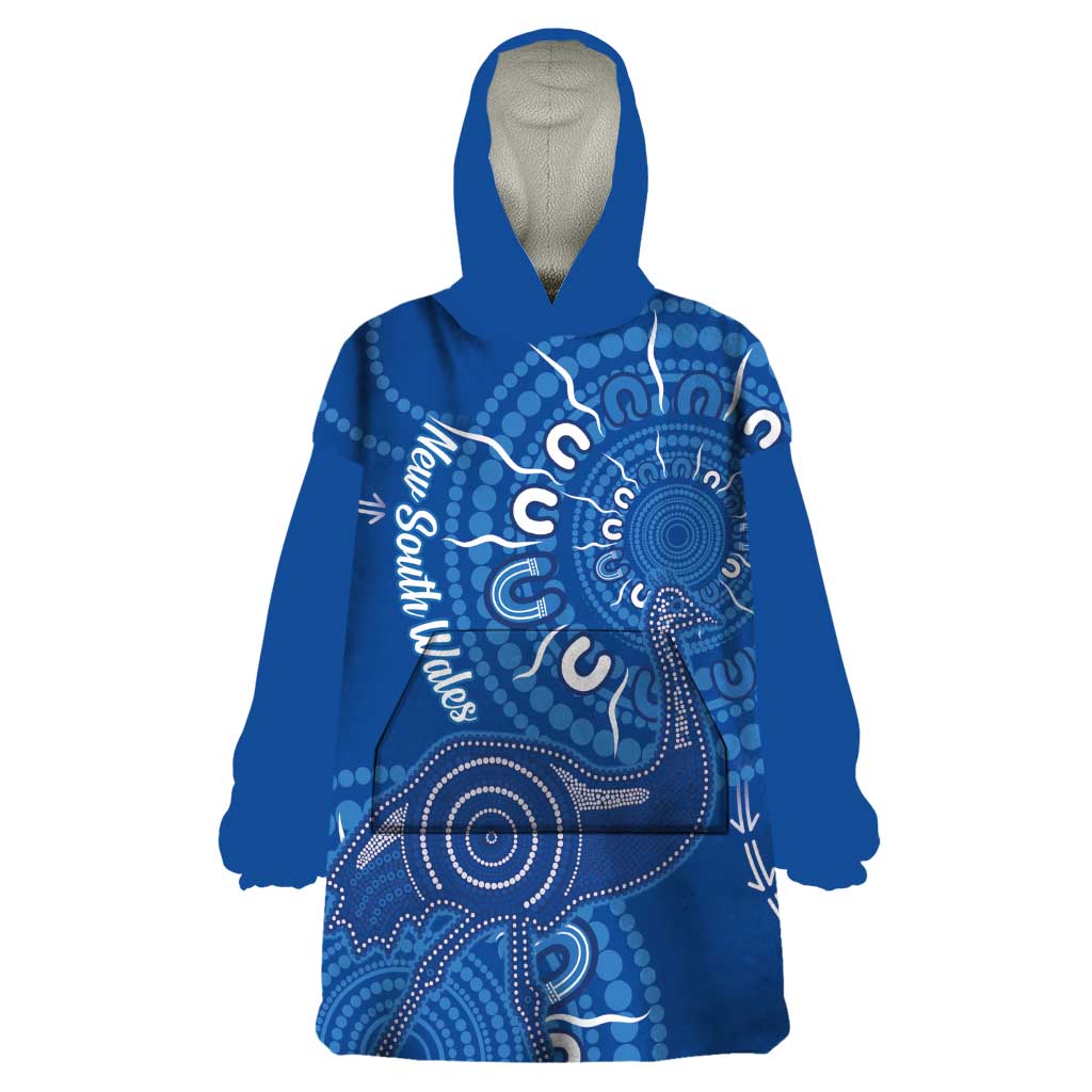 Australia New South Wales Wearable Blanket Hoodie Aussie Emu With Aboriginal Art