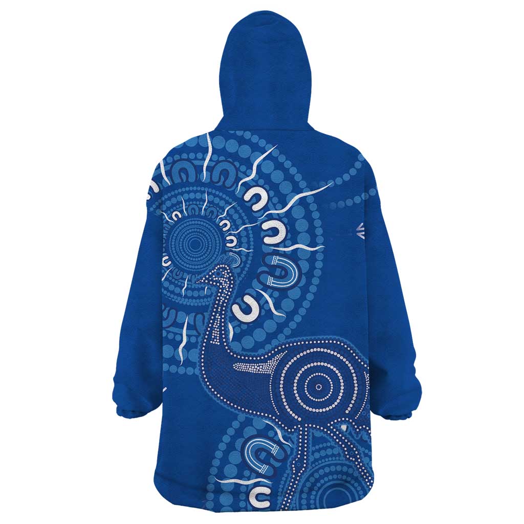 Australia New South Wales Wearable Blanket Hoodie Aussie Emu With Aboriginal Art