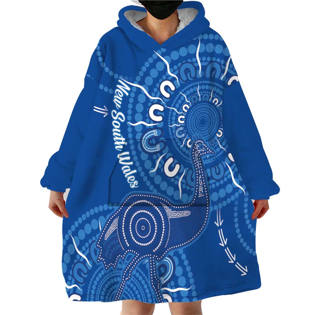 Australia New South Wales Wearable Blanket Hoodie Aussie Emu With Aboriginal Art