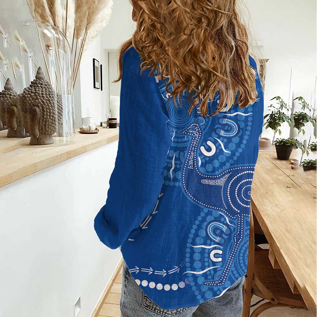 Australia New South Wales Women Casual Shirt Aussie Emu With Aboriginal Art