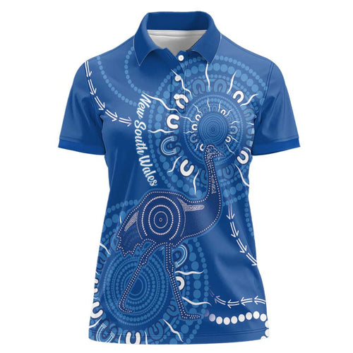 Australia New South Wales Women Polo Shirt Aussie Emu With Aboriginal Art