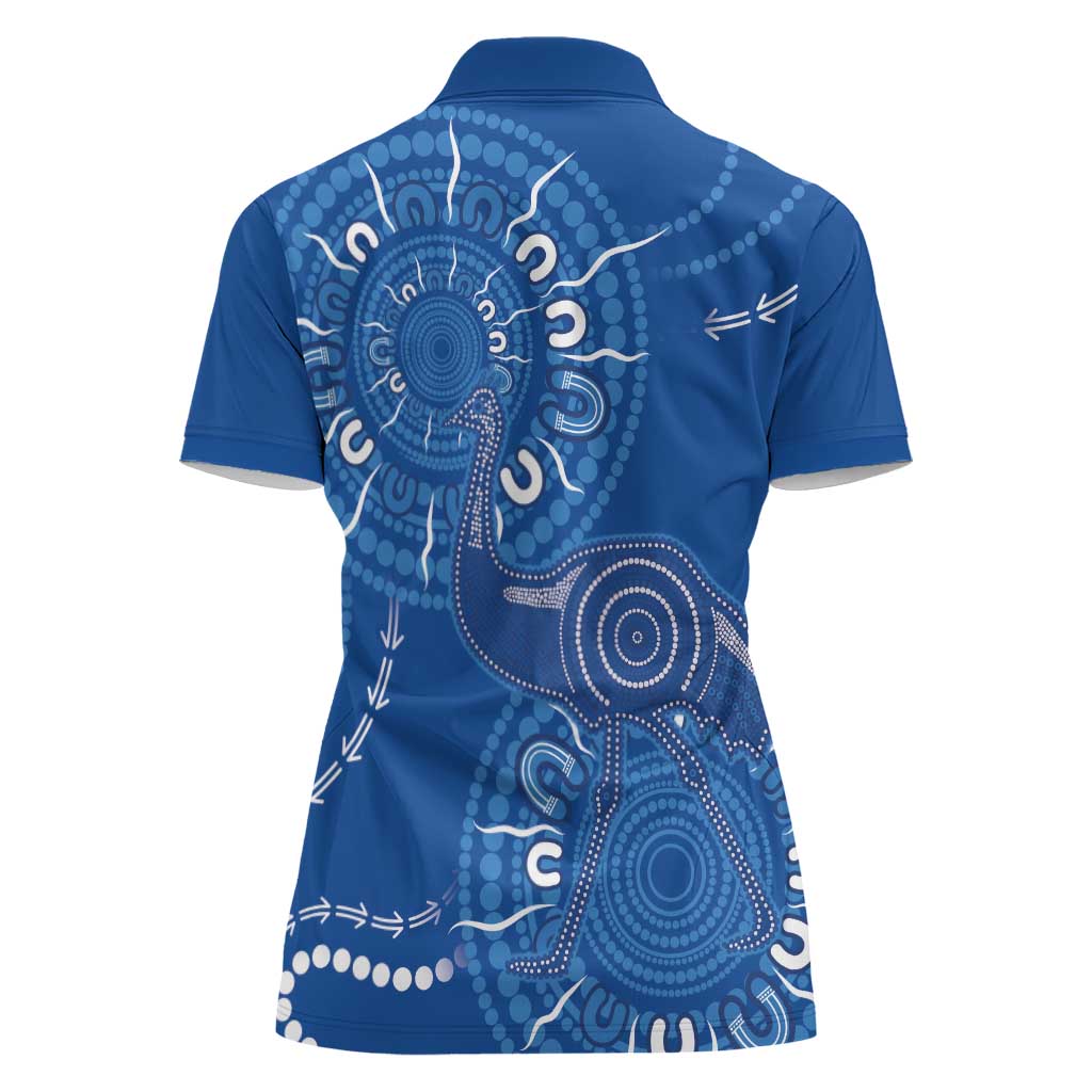 Australia New South Wales Women Polo Shirt Aussie Emu With Aboriginal Art