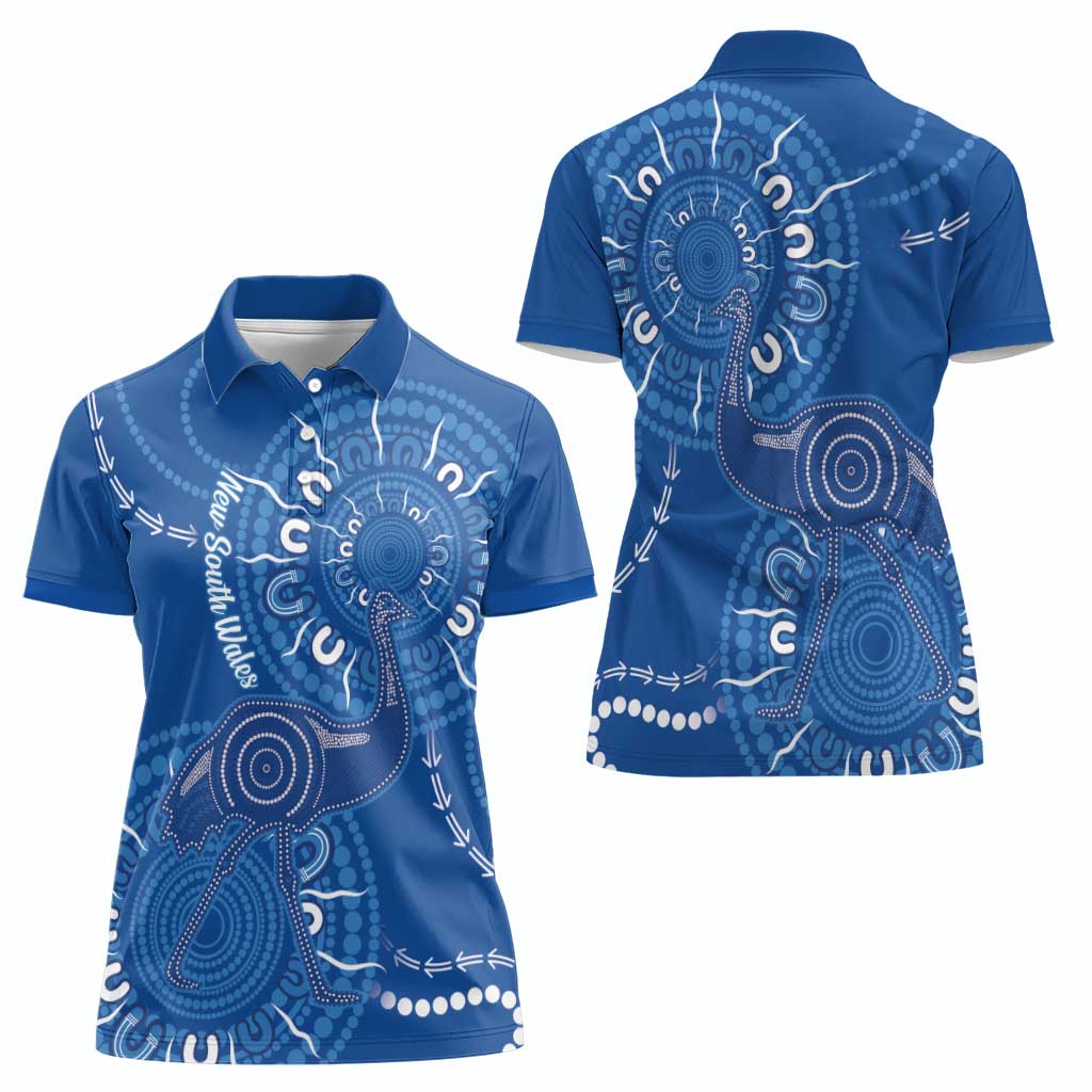 Australia New South Wales Women Polo Shirt Aussie Emu With Aboriginal Art