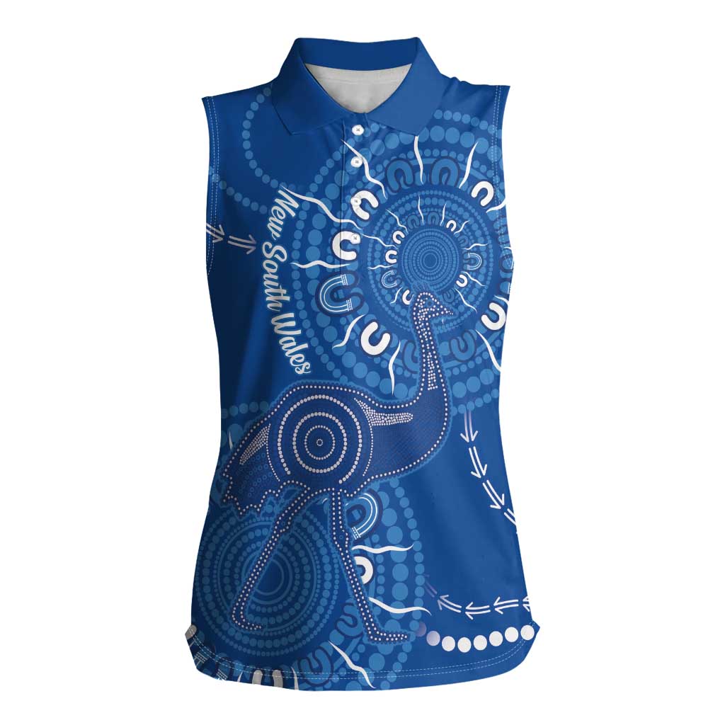 Australia New South Wales Women Sleeveless Polo Shirt Aussie Emu With Aboriginal Art