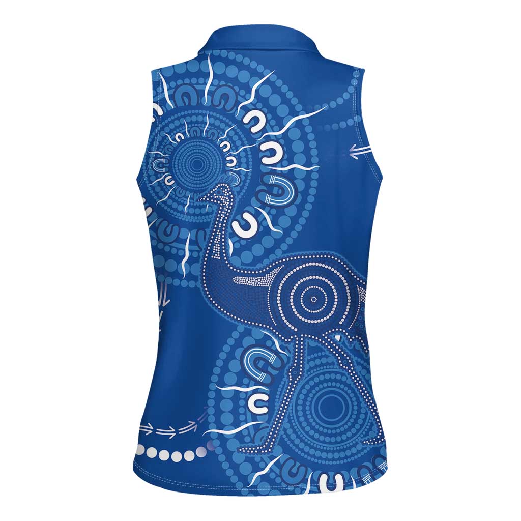 Australia New South Wales Women Sleeveless Polo Shirt Aussie Emu With Aboriginal Art