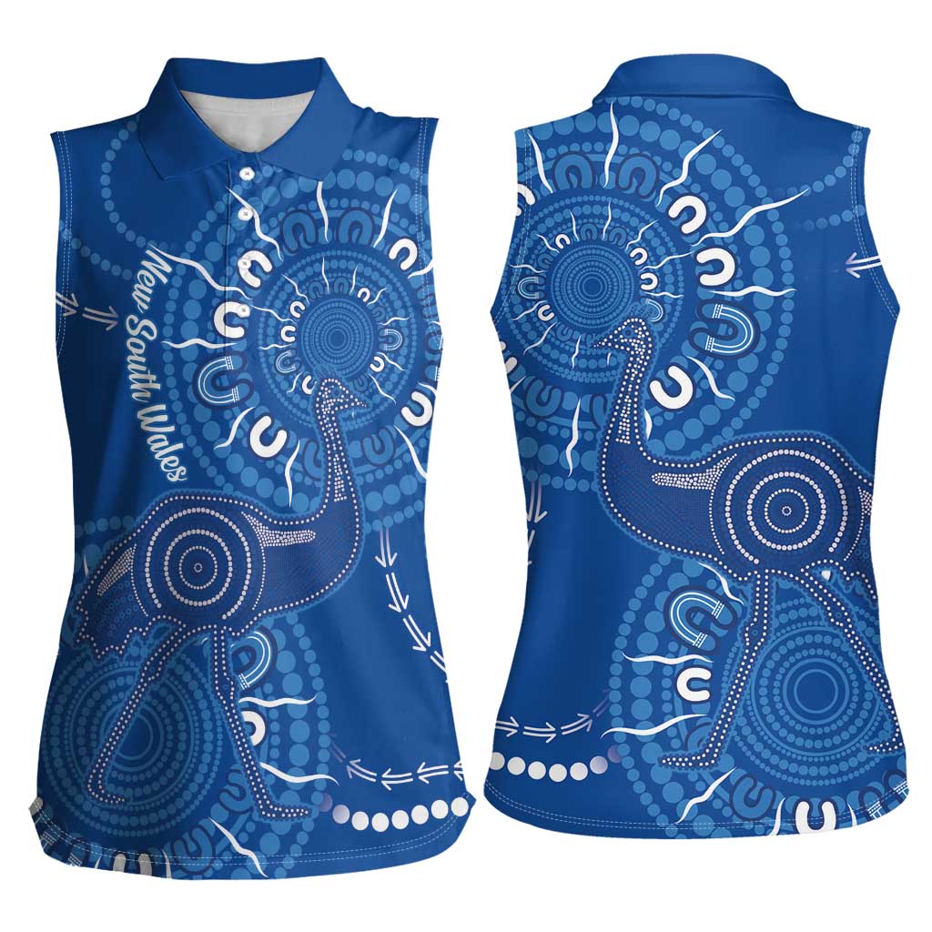 Australia New South Wales Women Sleeveless Polo Shirt Aussie Emu With Aboriginal Art
