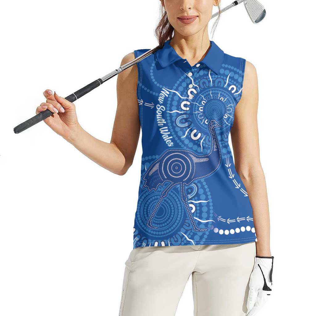 Australia New South Wales Women Sleeveless Polo Shirt Aussie Emu With Aboriginal Art
