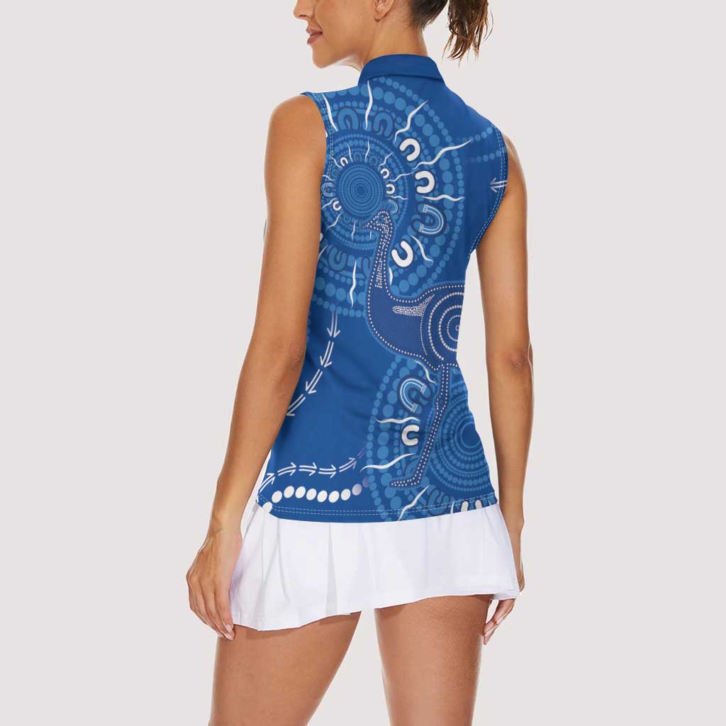 Australia New South Wales Women Sleeveless Polo Shirt Aussie Emu With Aboriginal Art