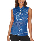 Australia New South Wales Women Sleeveless Polo Shirt Aussie Emu With Aboriginal Art
