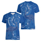 Australia New South Wales Women V-Neck T-Shirt Aussie Emu With Aboriginal Art