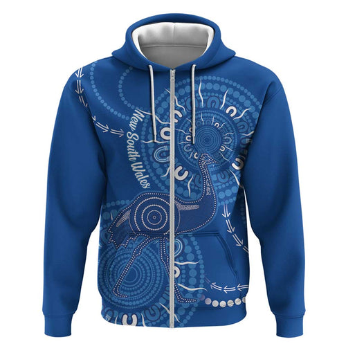 Australia New South Wales Zip Hoodie Aussie Emu With Aboriginal Art