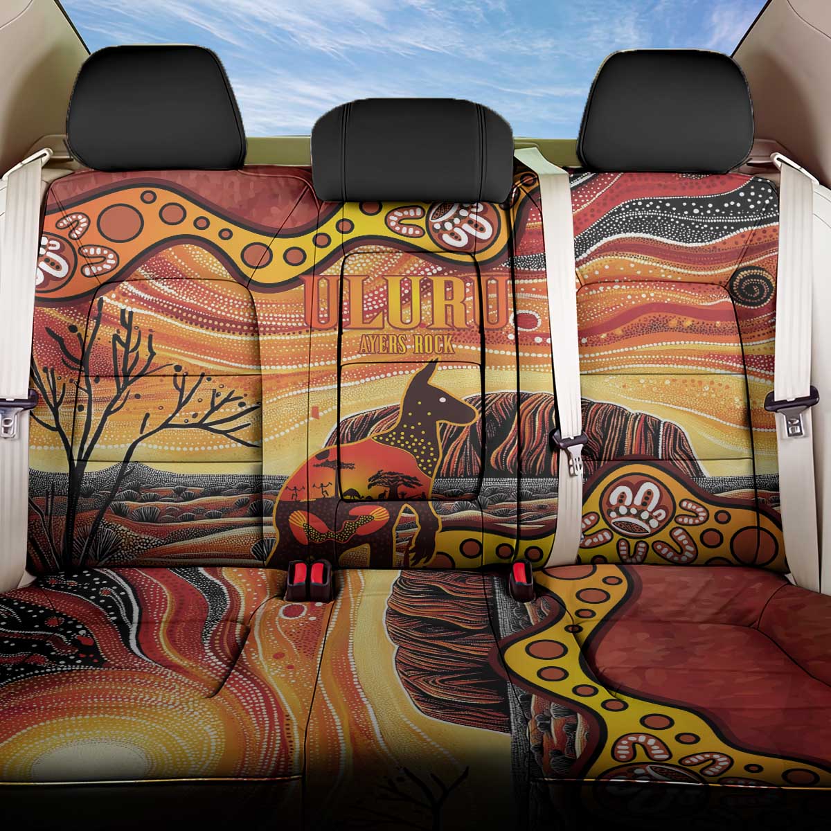 Northern Territory Uluru Back Car Seat Cover Ayers Rock Kangaroo Aboriginal Art