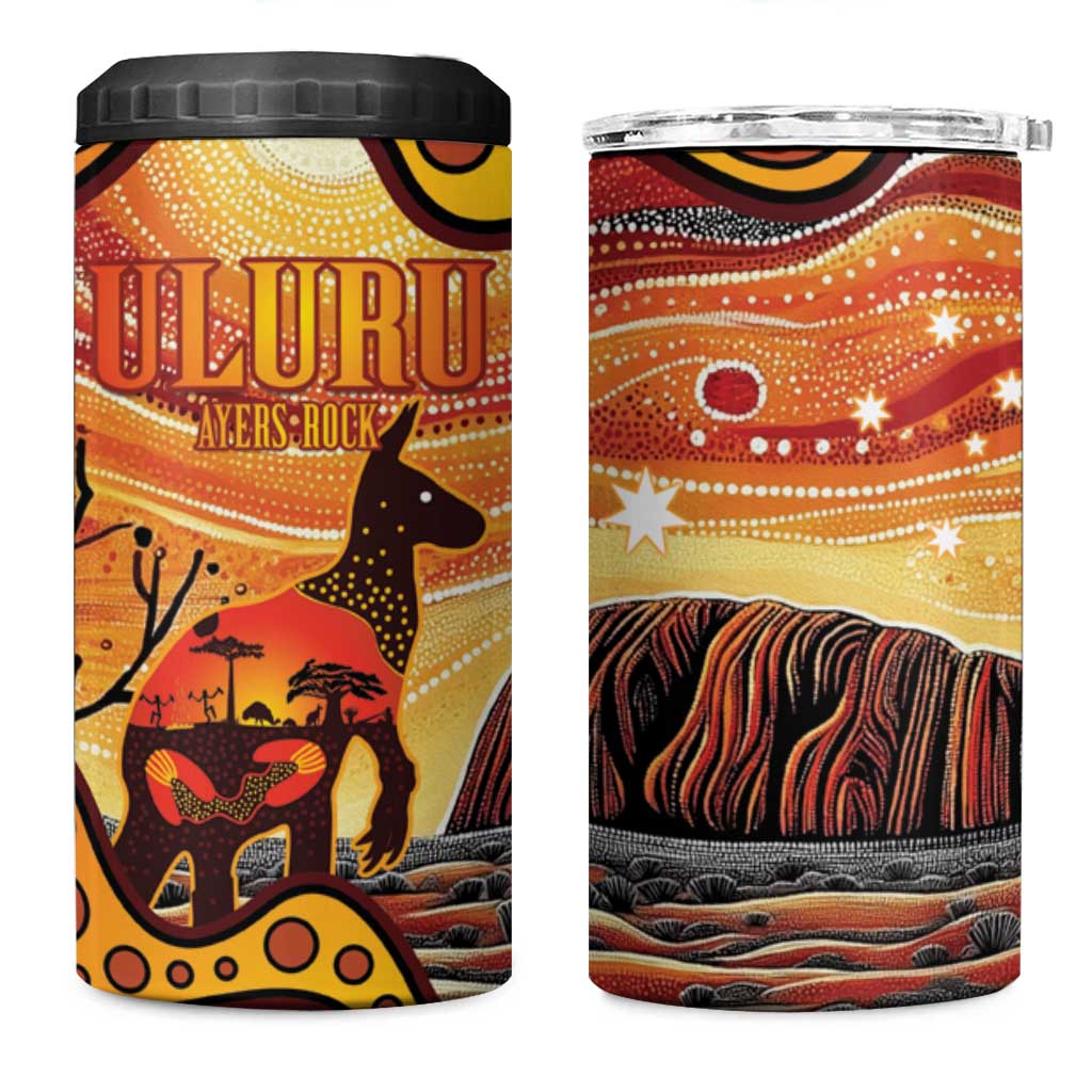 Northern Territory Uluru 4 in 1 Can Cooler Tumbler Ayers Rock Kangaroo Aboriginal Art