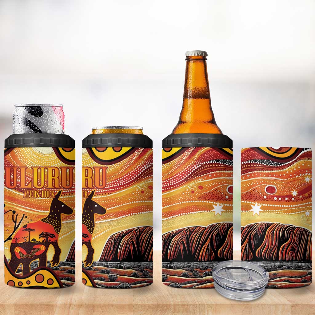 Northern Territory Uluru 4 in 1 Can Cooler Tumbler Ayers Rock Kangaroo Aboriginal Art