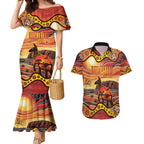 Northern Territory Uluru Couples Matching Mermaid Dress and Hawaiian Shirt Ayers Rock Kangaroo Aboriginal Art