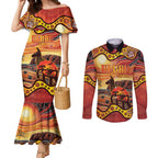 Northern Territory Uluru Couples Matching Mermaid Dress and Long Sleeve Button Shirt Ayers Rock Kangaroo Aboriginal Art