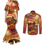 Northern Territory Uluru Couples Matching Mermaid Dress and Long Sleeve Button Shirt Ayers Rock Kangaroo Aboriginal Art