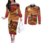 Northern Territory Uluru Couples Matching Off The Shoulder Long Sleeve Dress and Long Sleeve Button Shirt Ayers Rock Kangaroo Aboriginal Art