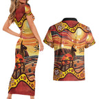 Northern Territory Uluru Couples Matching Short Sleeve Bodycon Dress and Hawaiian Shirt Ayers Rock Kangaroo Aboriginal Art