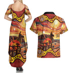 Northern Territory Uluru Couples Matching Summer Maxi Dress and Hawaiian Shirt Ayers Rock Kangaroo Aboriginal Art