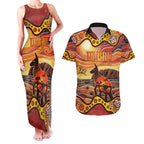 Northern Territory Uluru Couples Matching Tank Maxi Dress and Hawaiian Shirt Ayers Rock Kangaroo Aboriginal Art