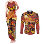 Northern Territory Uluru Couples Matching Tank Maxi Dress and Long Sleeve Button Shirt Ayers Rock Kangaroo Aboriginal Art