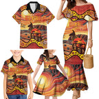 Northern Territory Uluru Family Matching Mermaid Dress and Hawaiian Shirt Ayers Rock Kangaroo Aboriginal Art