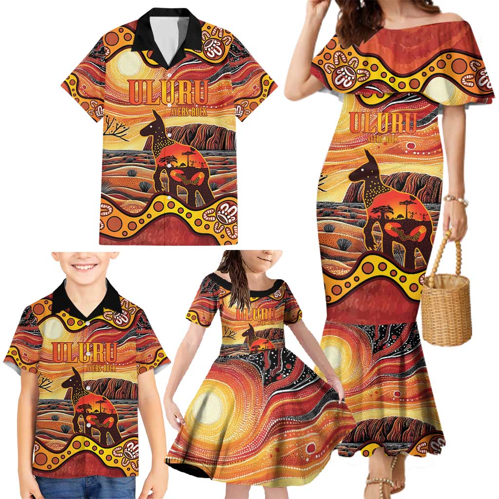 Northern Territory Uluru Family Matching Mermaid Dress and Hawaiian Shirt Ayers Rock Kangaroo Aboriginal Art