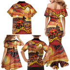 Northern Territory Uluru Family Matching Mermaid Dress and Hawaiian Shirt Ayers Rock Kangaroo Aboriginal Art