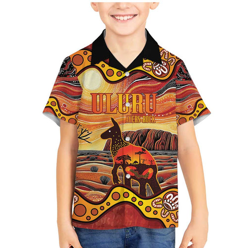 Northern Territory Uluru Family Matching Mermaid Dress and Hawaiian Shirt Ayers Rock Kangaroo Aboriginal Art